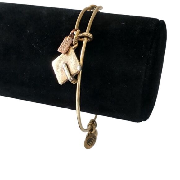 Alex and Ani Graduation Cap Bracelet Bangle Gold Tone Expandable Charm 2018. - Picture 8 of 9